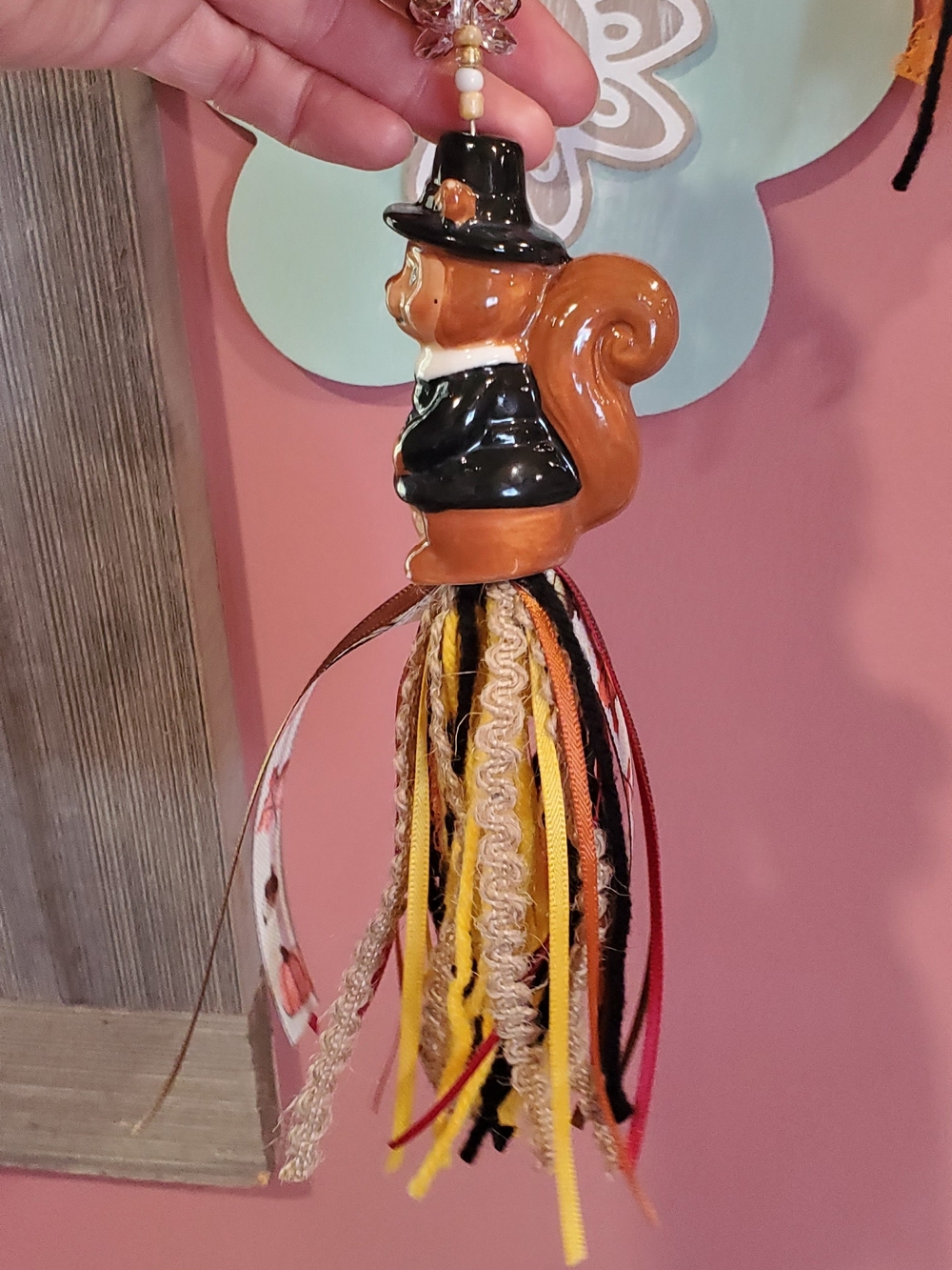 Ceramic Pilgrim Squirrels Salt & Pepper Shaker Tassels